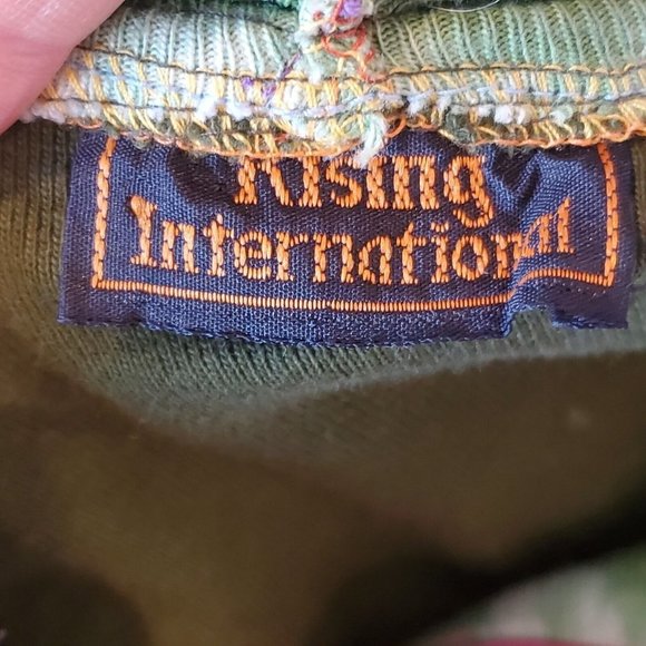 90s Boho Hippie Zipup Jacket Hooded Patchwork Green Handpainted Sun Large - Picture 13 of 15